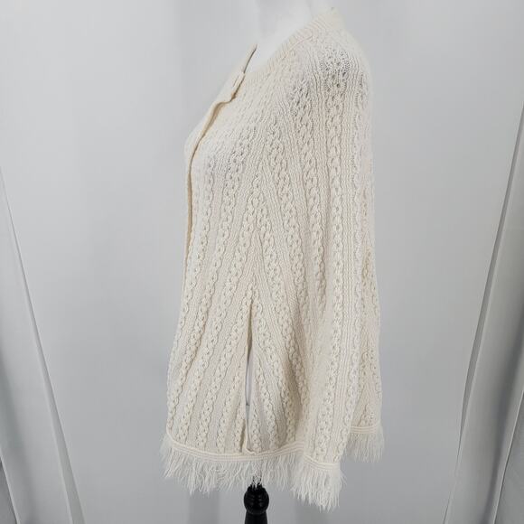 Glamour Knit Poncho Womens One Size Cream Button Up Arm Slits Boho Vintage - Picture 5 of 11